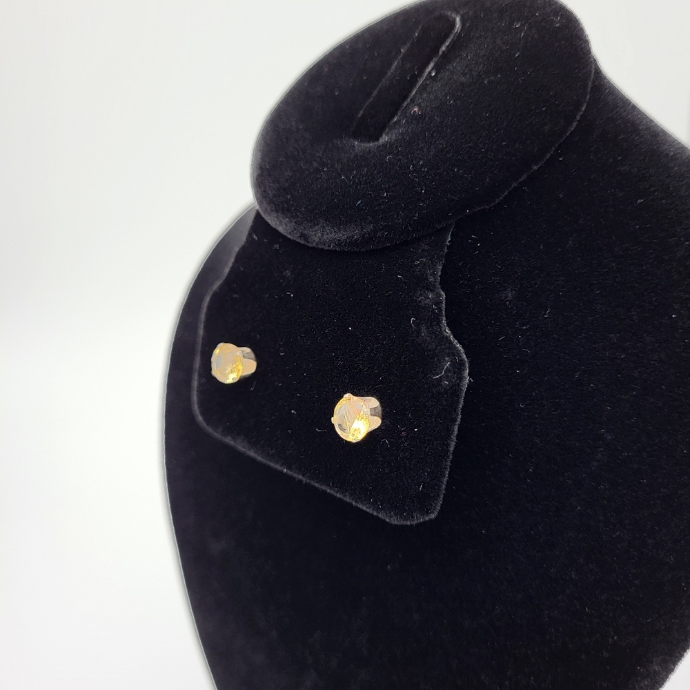 925 silver earrings with yellow-orange round stones - Picture 3 of 6